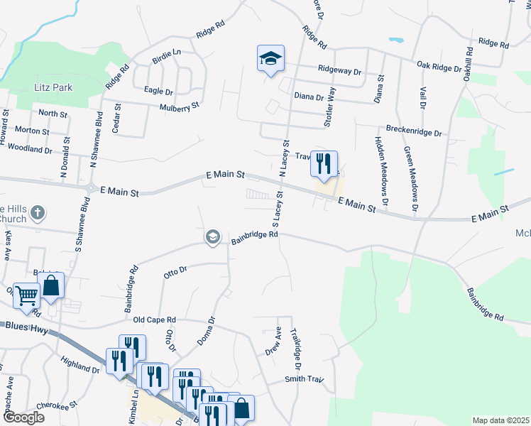 map of restaurants, bars, coffee shops, grocery stores, and more near 2358 Garrett Lane in Jackson
