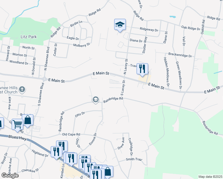 map of restaurants, bars, coffee shops, grocery stores, and more near 2284 Garrett Lane in Jackson