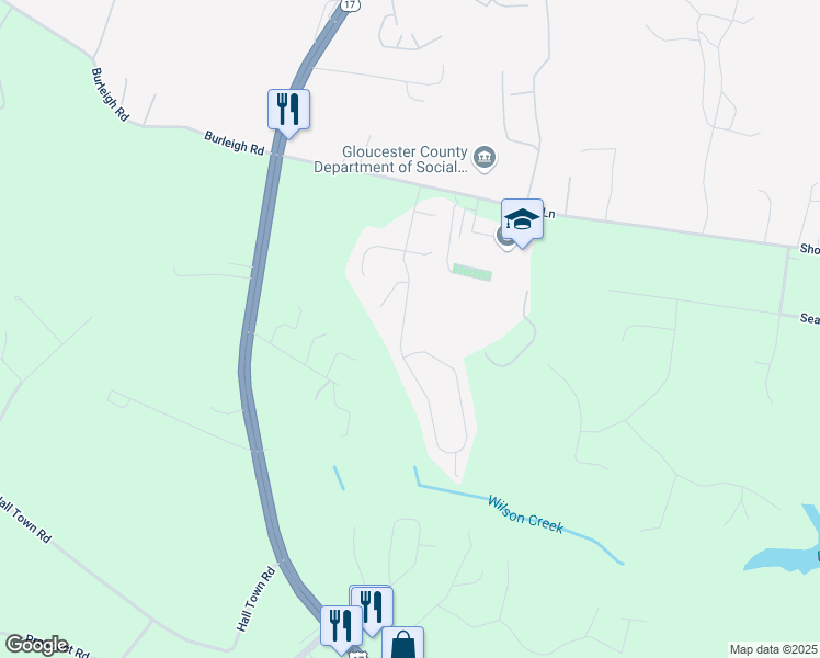 map of restaurants, bars, coffee shops, grocery stores, and more near 6053 Roland Smith Drive in Gloucester