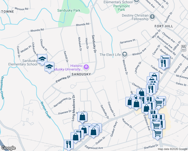 map of restaurants, bars, coffee shops, grocery stores, and more near 755 Sandusky Drive in Lynchburg