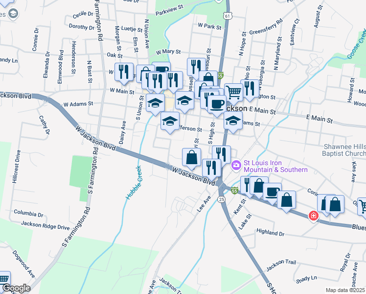 map of restaurants, bars, coffee shops, grocery stores, and more near 333 West Madison Street in Jackson
