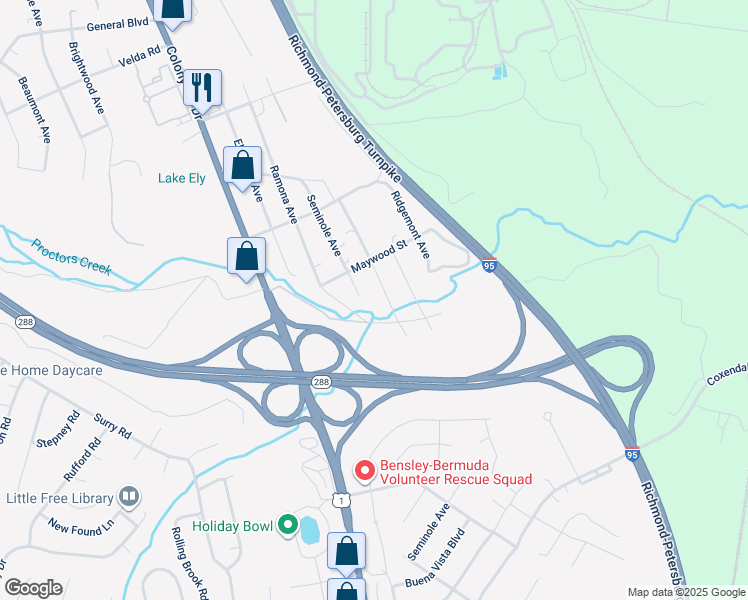 map of restaurants, bars, coffee shops, grocery stores, and more near 10621 Seminole Avenue in Richmond