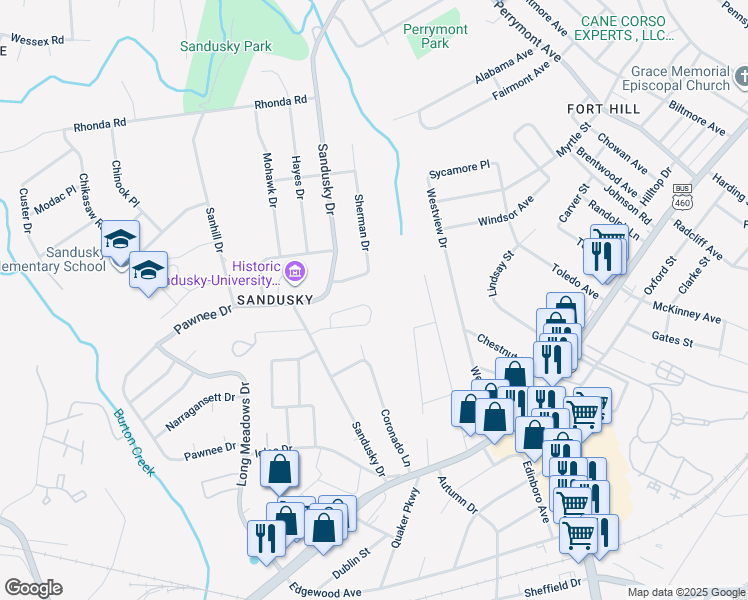 map of restaurants, bars, coffee shops, grocery stores, and more near 5937 Hines Circle in Lynchburg