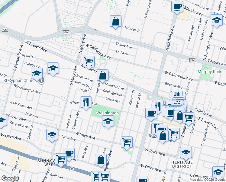 map of restaurants, bars, coffee shops, grocery stores, and more near 839 Coolidge Avenue in Sunnyvale