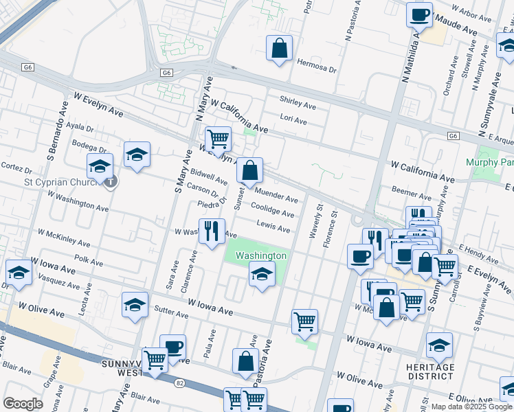 map of restaurants, bars, coffee shops, grocery stores, and more near 859 Coolidge Avenue in Sunnyvale