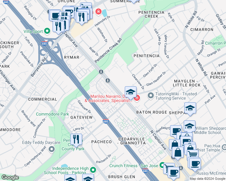 map of restaurants, bars, coffee shops, grocery stores, and more near 817 Gilchrist Walkway in San Jose