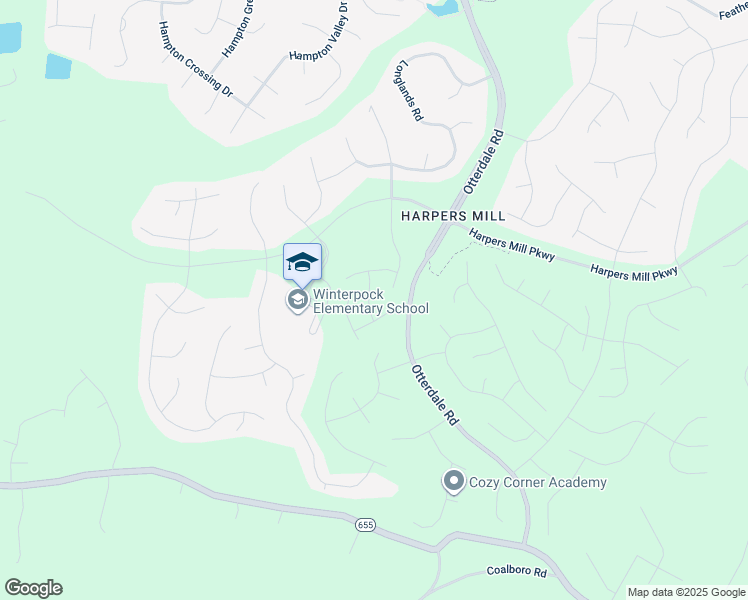 map of restaurants, bars, coffee shops, grocery stores, and more near 16101 Harpers Mill Parkway in Chesterfield