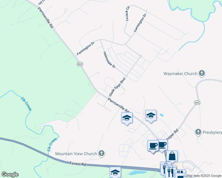 map of restaurants, bars, coffee shops, grocery stores, and more near 1050 Commonwealth Circle in Forest