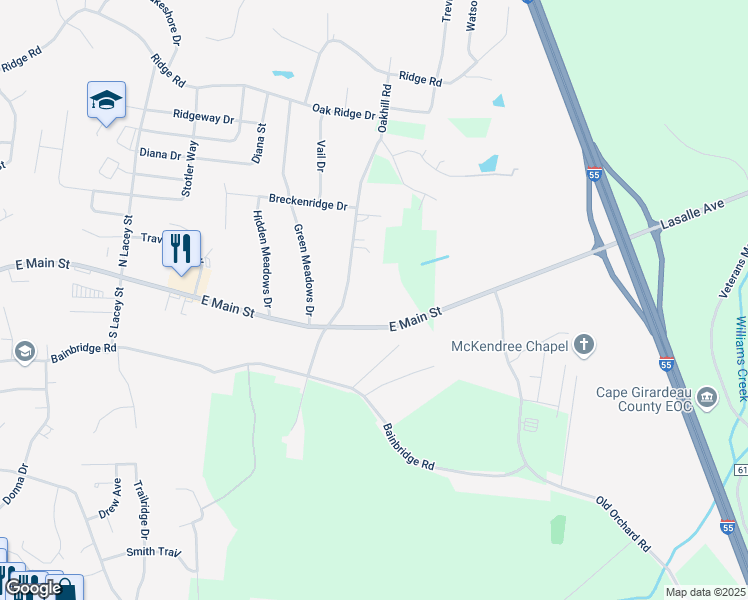 map of restaurants, bars, coffee shops, grocery stores, and more near 200 Oakhill Road in Jackson