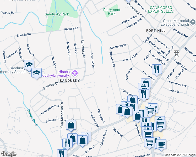 map of restaurants, bars, coffee shops, grocery stores, and more near 5937 Hines Circle in Lynchburg