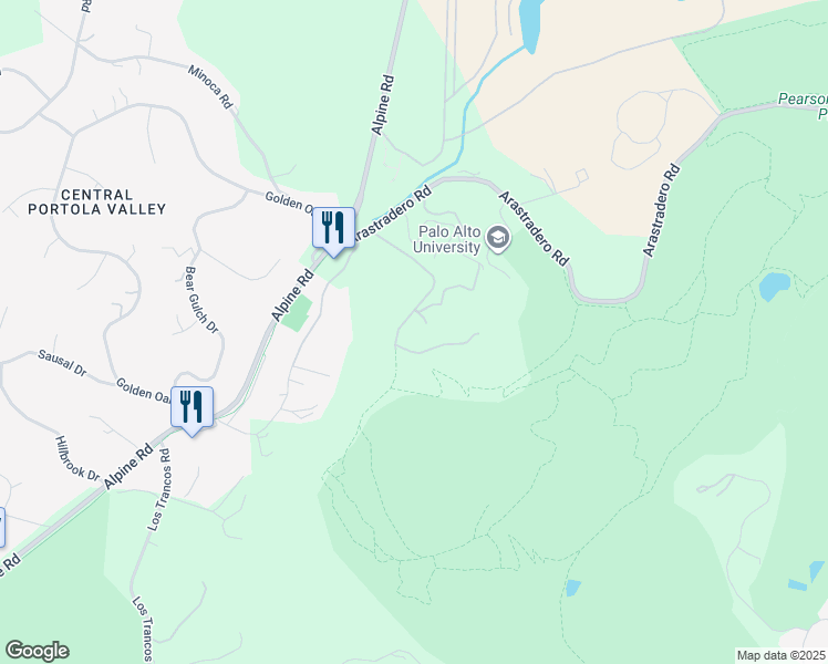 map of restaurants, bars, coffee shops, grocery stores, and more near 6 Arastradero Road in Portola Valley