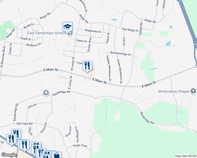 map of restaurants, bars, coffee shops, grocery stores, and more near 2850 East Main Street in Jackson