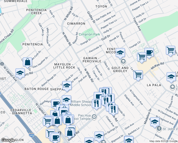 map of restaurants, bars, coffee shops, grocery stores, and more near 560 North White Road in San Jose