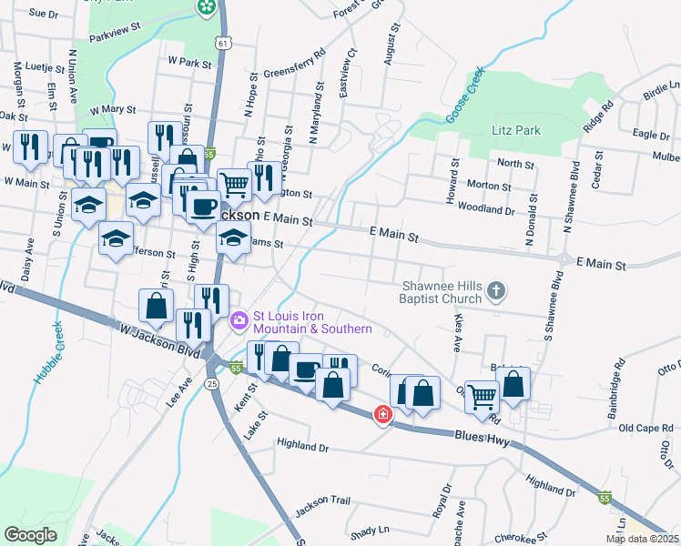 map of restaurants, bars, coffee shops, grocery stores, and more near 682 East Jefferson Street in Jackson