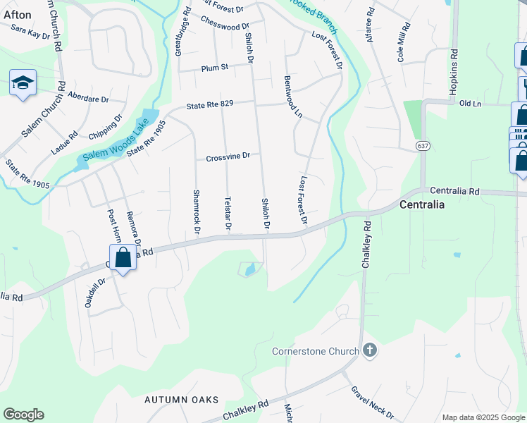 map of restaurants, bars, coffee shops, grocery stores, and more near 9720 Shiloh Drive in Richmond