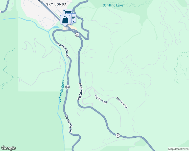 map of restaurants, bars, coffee shops, grocery stores, and more near 45 Big Tree Way in Woodside