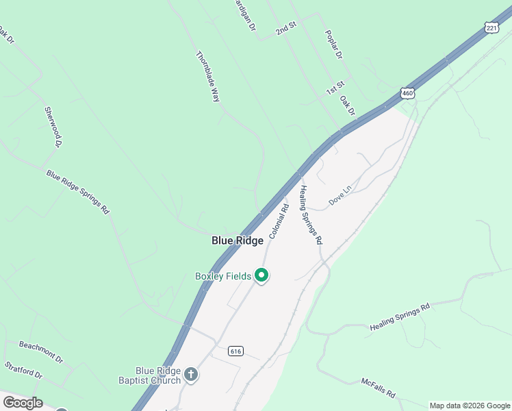 map of restaurants, bars, coffee shops, grocery stores, and more near Thornblade Way in Blue Ridge