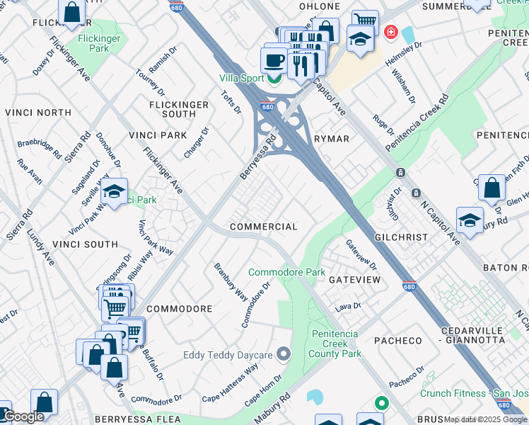 map of restaurants, bars, coffee shops, grocery stores, and more near 1037 Thyme Walkway in San Jose