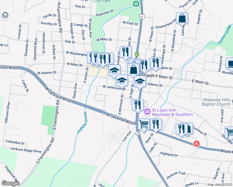 map of restaurants, bars, coffee shops, grocery stores, and more near 333 W Madison St in Jackson