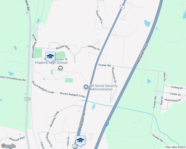 map of restaurants, bars, coffee shops, grocery stores, and more near 4515 Hanson Road in Madisonville