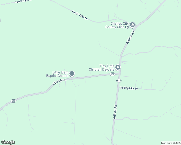 map of restaurants, bars, coffee shops, grocery stores, and more near 9000 Church Lane in Charles City