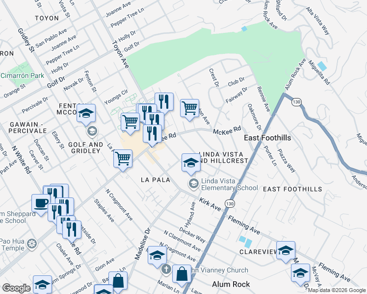 map of restaurants, bars, coffee shops, grocery stores, and more near 224 Vista Avenue in San Jose