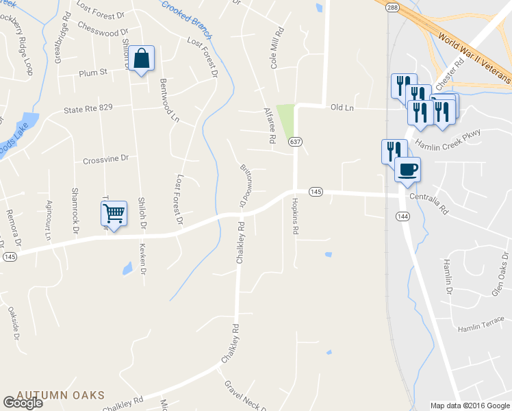 map of restaurants, bars, coffee shops, grocery stores, and more near 4730 Centralia Road in Richmond