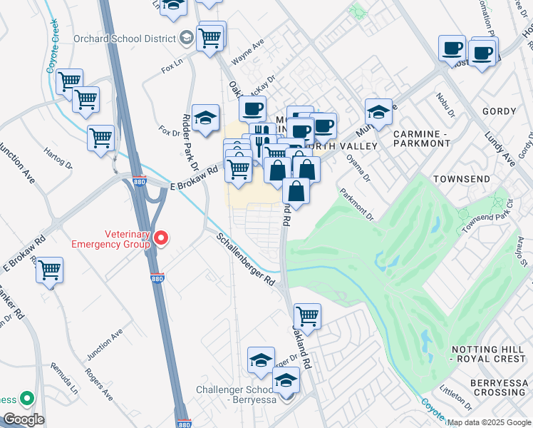 map of restaurants, bars, coffee shops, grocery stores, and more near 1089 Dewberry Place in San Jose
