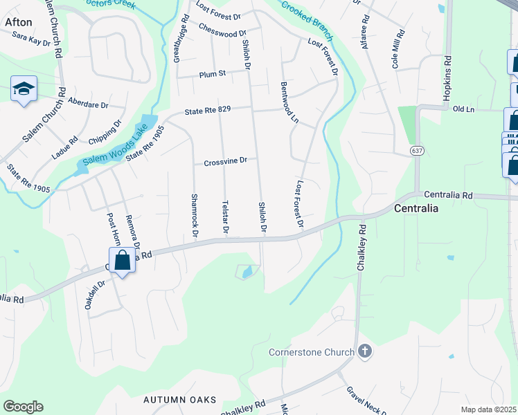 map of restaurants, bars, coffee shops, grocery stores, and more near 9720 Shiloh Drive in Richmond