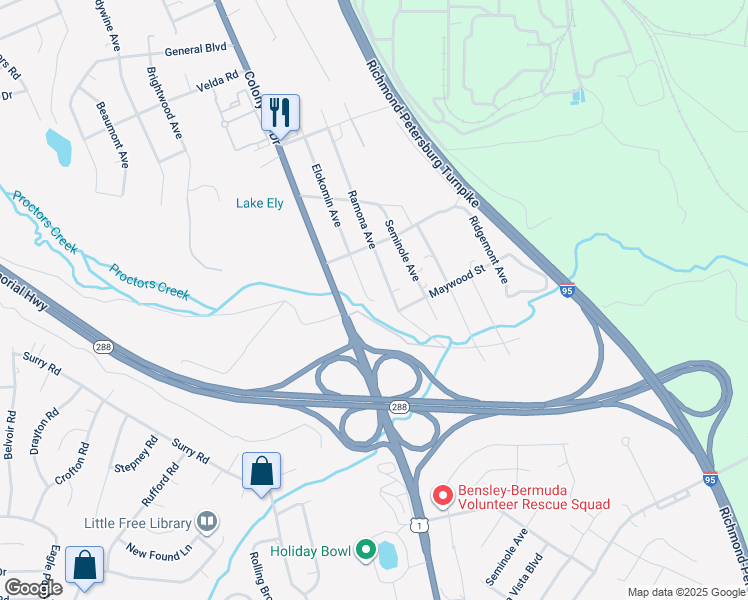 map of restaurants, bars, coffee shops, grocery stores, and more near 10605 Elokomin Avenue in Richmond