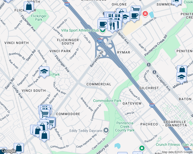 map of restaurants, bars, coffee shops, grocery stores, and more near 1037 Thyme Walkway in San Jose