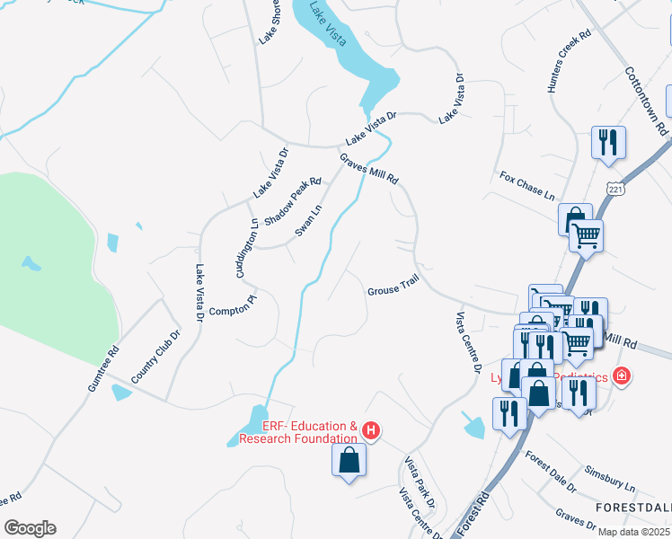 map of restaurants, bars, coffee shops, grocery stores, and more near 1111 Forest Point Pl in Forest