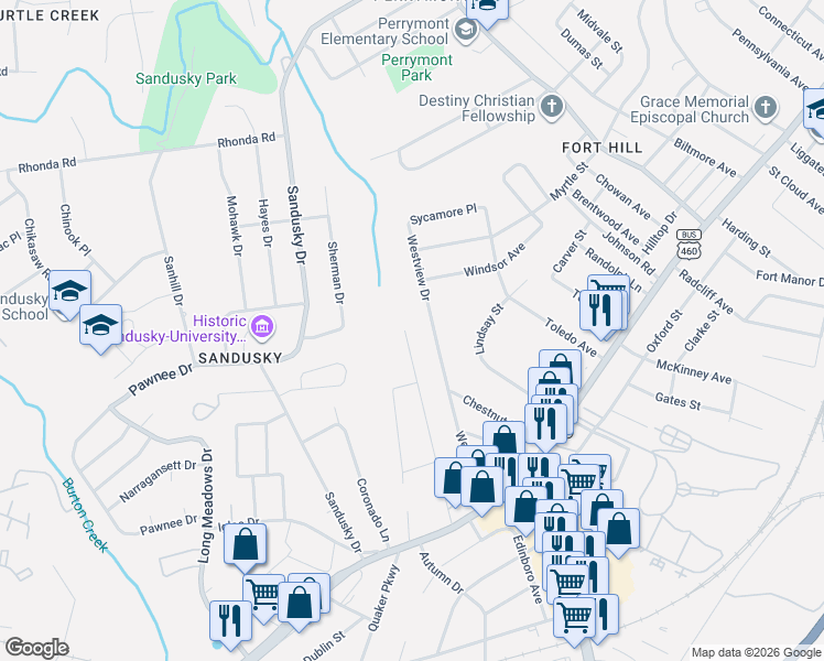 map of restaurants, bars, coffee shops, grocery stores, and more near 1029 Moseley Drive in Lynchburg