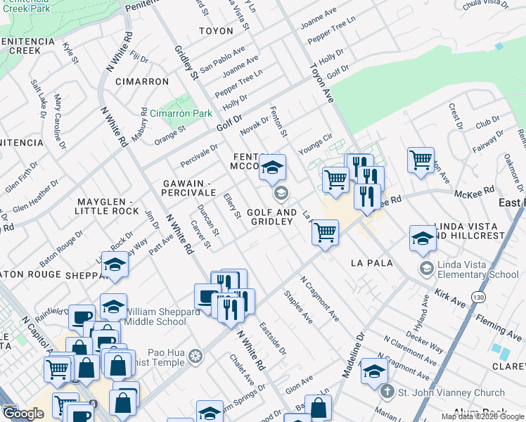 map of restaurants, bars, coffee shops, grocery stores, and more near 11967 Gridley Street in San Jose