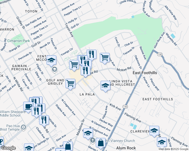 map of restaurants, bars, coffee shops, grocery stores, and more near 274 Vista Avenue in San Jose