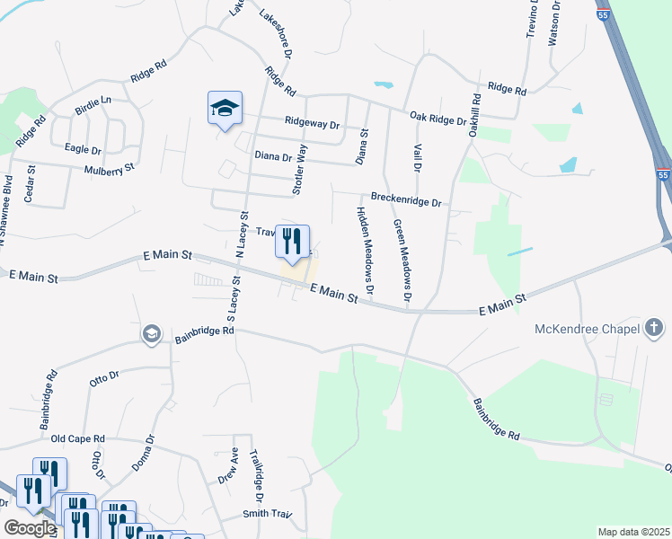 map of restaurants, bars, coffee shops, grocery stores, and more near 2900 East Main Street in Jackson