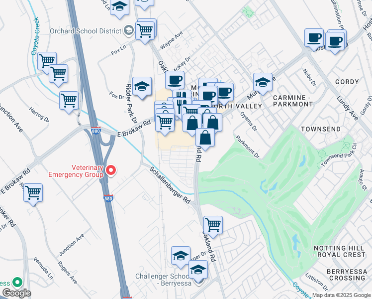 map of restaurants, bars, coffee shops, grocery stores, and more near 1089 Dewberry Place in San Jose