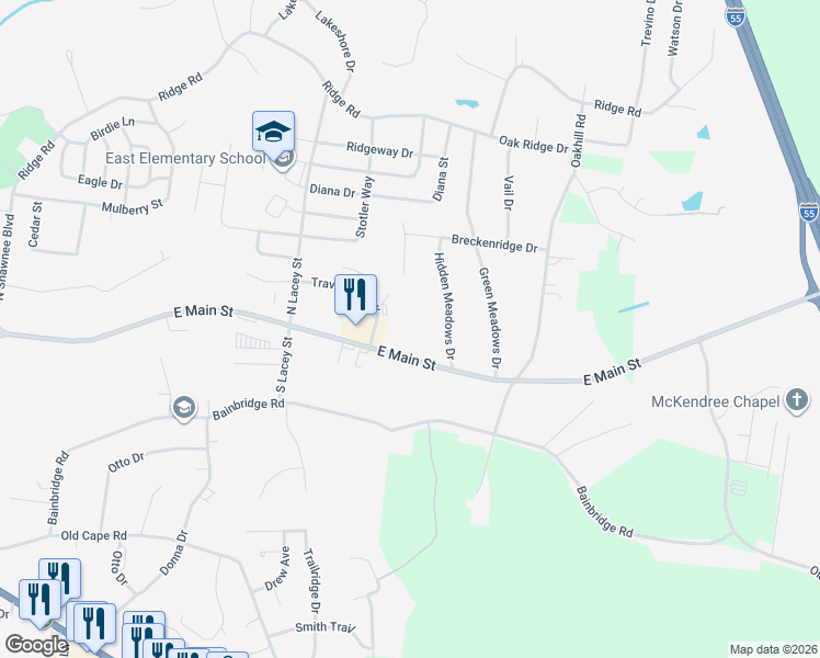 map of restaurants, bars, coffee shops, grocery stores, and more near 2850 East Main Street in Jackson