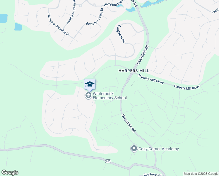 map of restaurants, bars, coffee shops, grocery stores, and more near 16101 Harpers Mill Parkway in Chesterfield