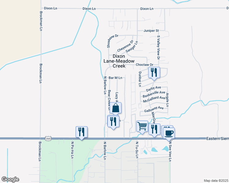 map of restaurants, bars, coffee shops, grocery stores, and more near 1518 Bear Creek Drive in Bishop