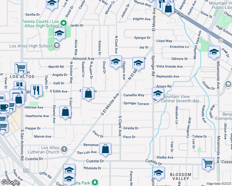map of restaurants, bars, coffee shops, grocery stores, and more near 520 East Edith Avenue in Los Altos