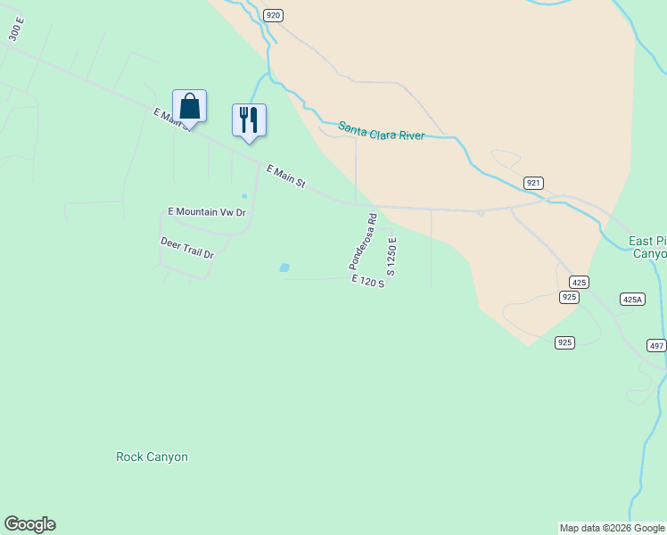 map of restaurants, bars, coffee shops, grocery stores, and more near 1174 East 120 South in Pine Valley
