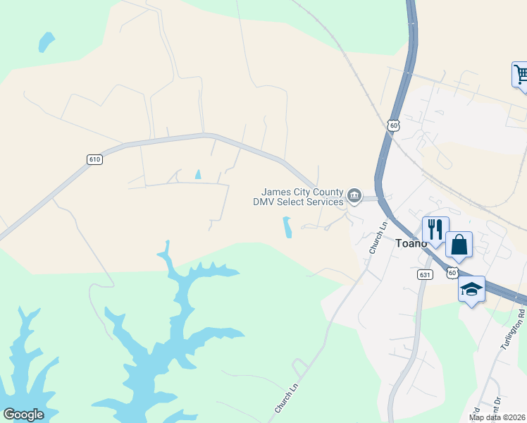 map of restaurants, bars, coffee shops, grocery stores, and more near 2937 Forge Road in Toano