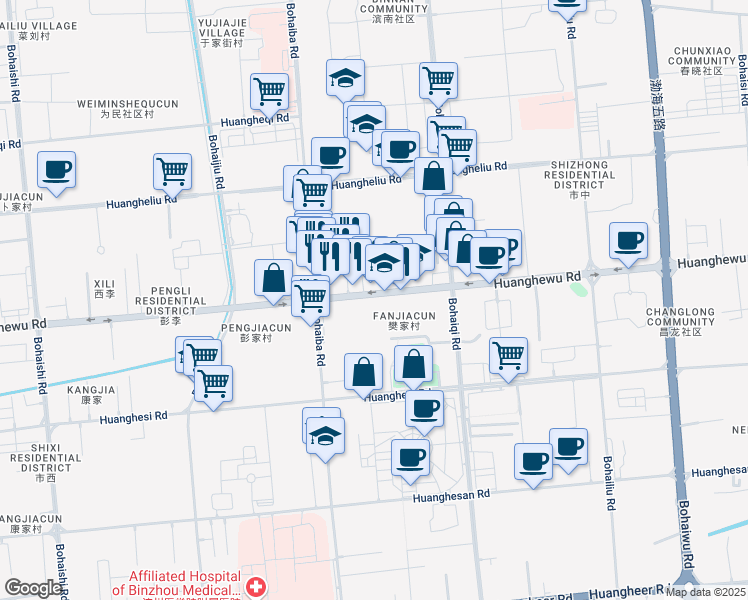 map of restaurants, bars, coffee shops, grocery stores, and more near in Binzhou