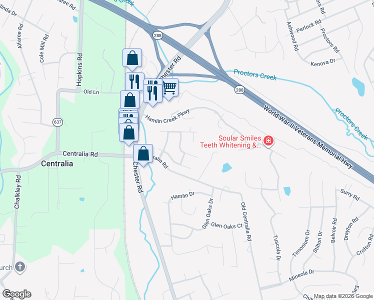map of restaurants, bars, coffee shops, grocery stores, and more near 4000 Hilltop Field Drive in Chester