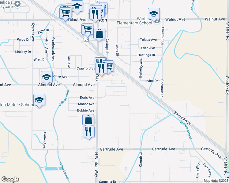 map of restaurants, bars, coffee shops, grocery stores, and more near 6845 Bridget Court in Winton