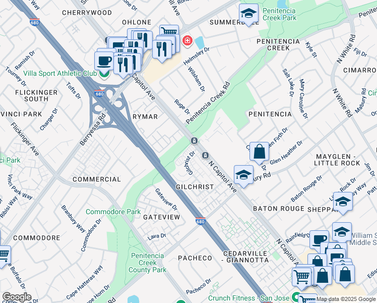 map of restaurants, bars, coffee shops, grocery stores, and more near 837 North Capitol Avenue in San Jose