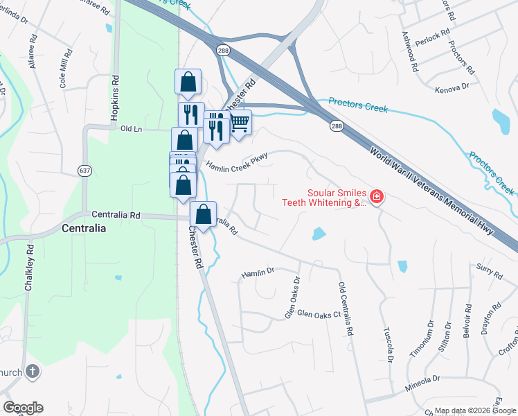 map of restaurants, bars, coffee shops, grocery stores, and more near 4000 Hilltop Field Drive in Chester