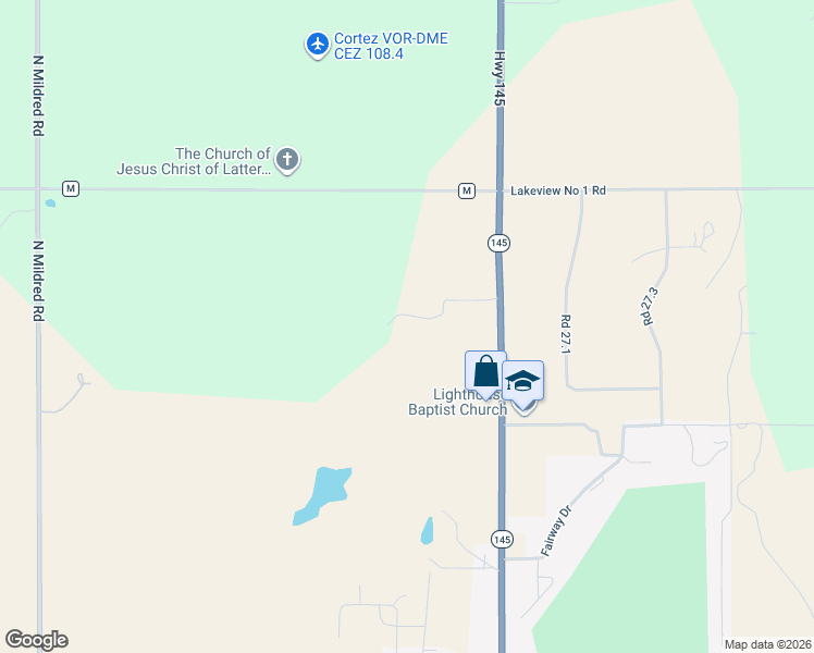 map of restaurants, bars, coffee shops, grocery stores, and more near 11751 Highway 145 in Cortez