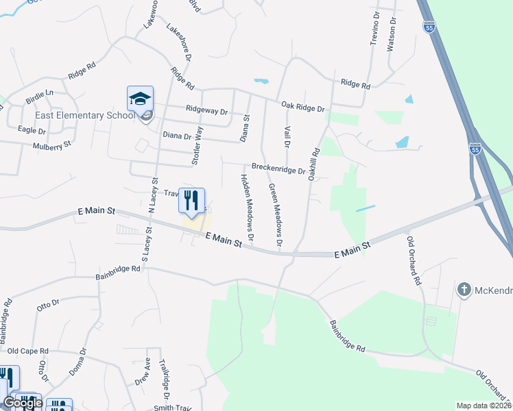 map of restaurants, bars, coffee shops, grocery stores, and more near 342 Hidden Meadows Drive in Jackson